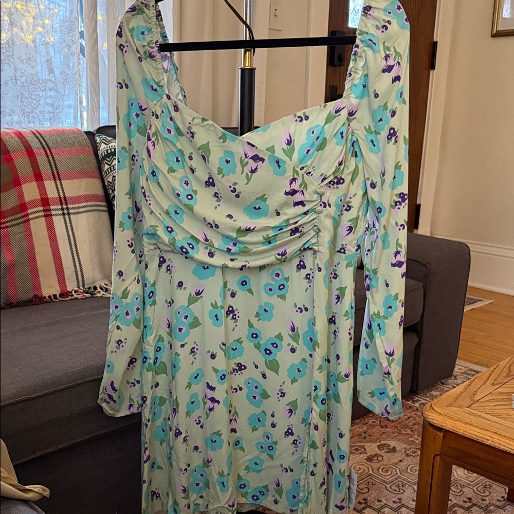 ASOS Mint Green Floral Long Sleeve Dress